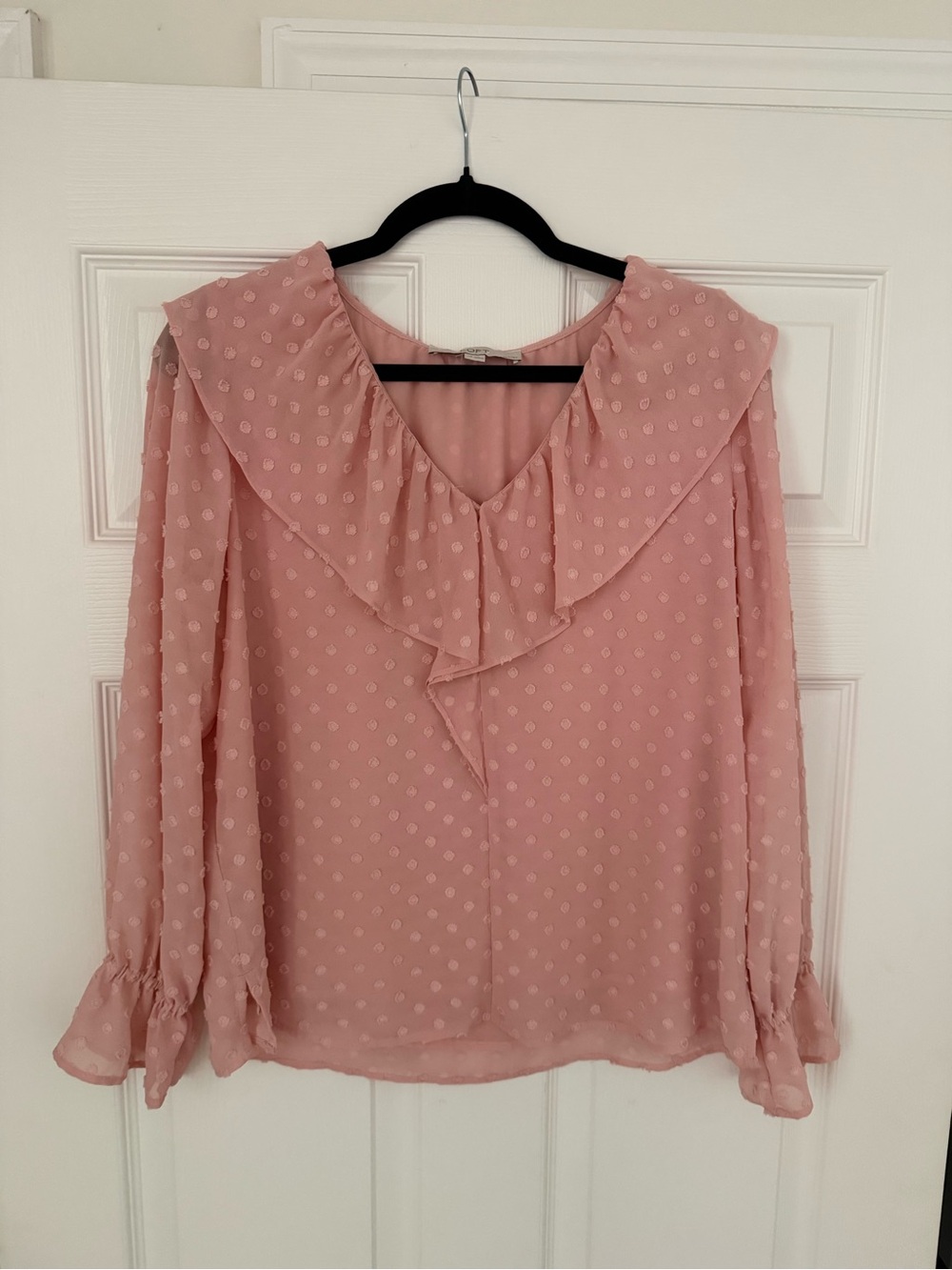 LOFT Blush Pink Ruffle Collar Blouse